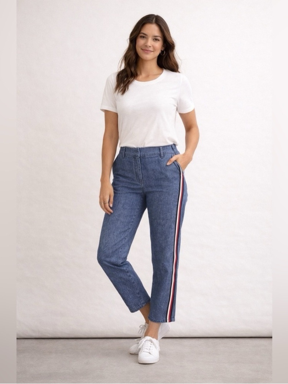 Old Navy Pixie Ankle Pants linen Side Stripe Stretch Career pants blue Size 6
